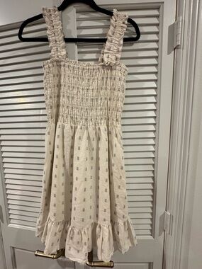 Madewell Cream Smocked Dress with Mini Print